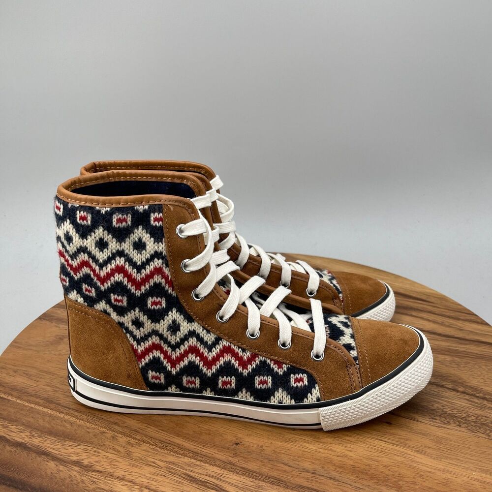 Tory Burch Noah Tan Shoes Womens Size 9 M Brown Suede High Top Casual Sneakers